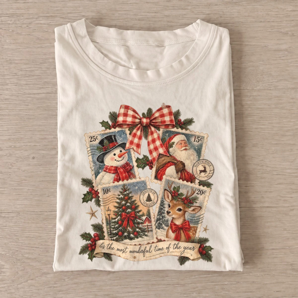 Vintage christmas postage stamp collage t shirt sand20christmas postage collage.webp