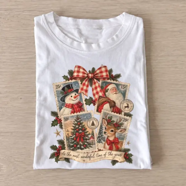 Vintage christmas postage stamp collage t shirt white20christmas postage collage.webp