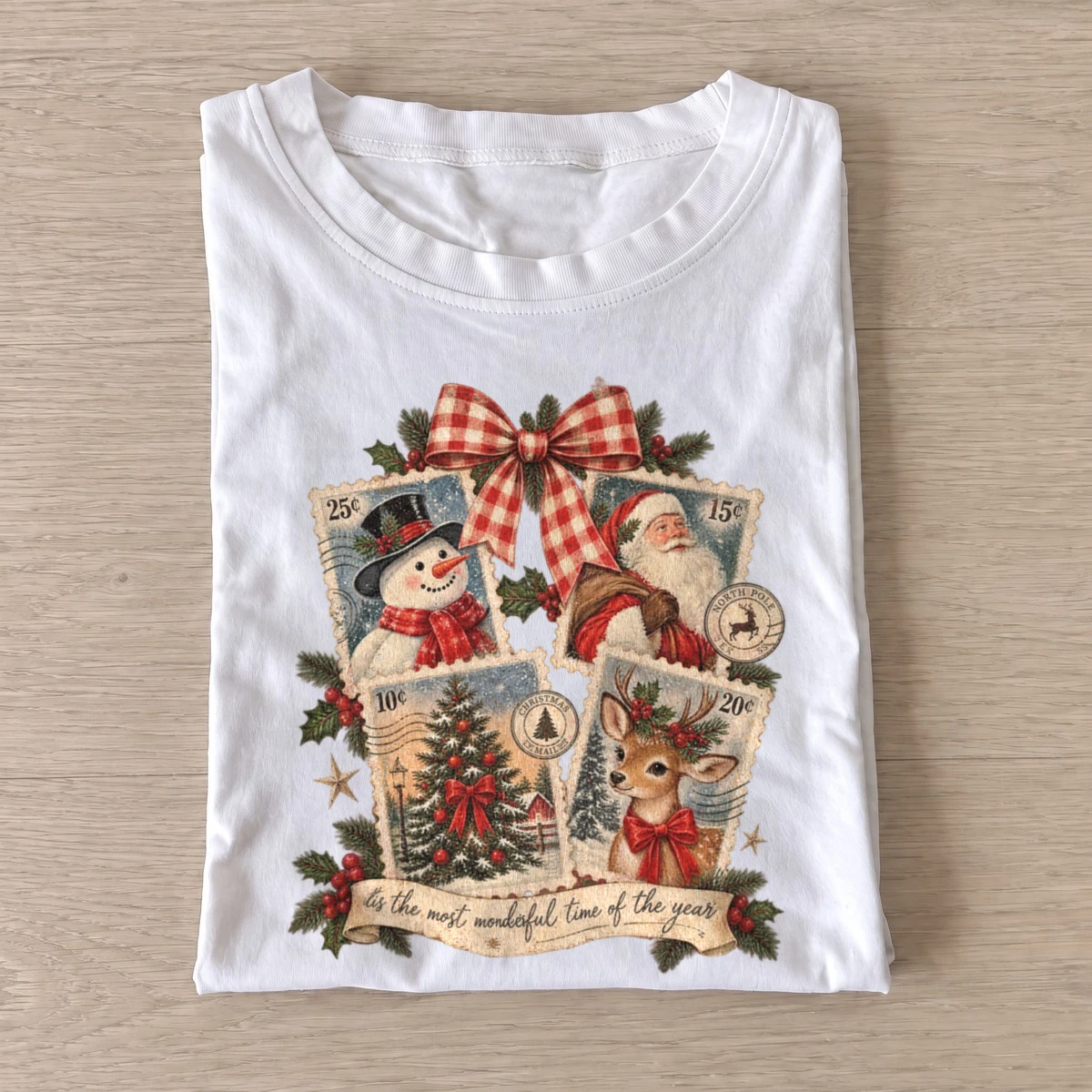 Vintage christmas postage stamp collage t shirt white20christmas postage collage.webp