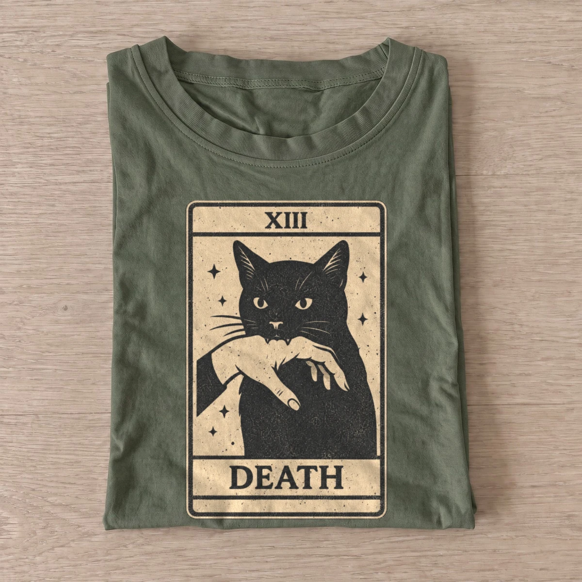 Vintage death cat tarot t shirt olive20vintage death cat.webp