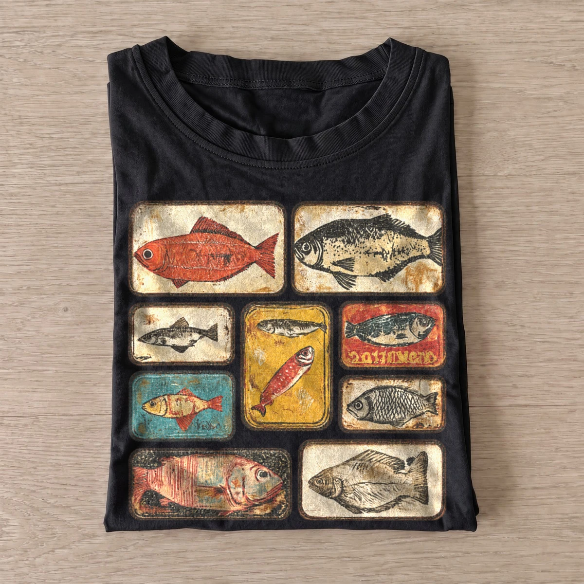 Vintage fish tins graphic t shirt black20vintage fish tins.webp