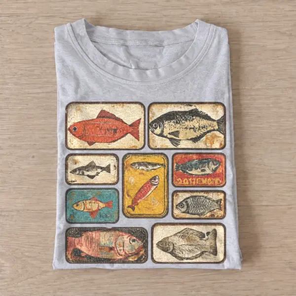 Vintage fish tins graphic t shirt gray20vintage fish tins.webp