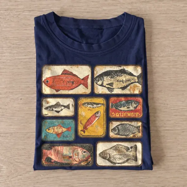 Vintage fish tins graphic t shirt navy20vintage fish tins.webp