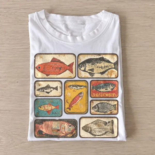 Vintage fish tins graphic t shirt white20vintage fish tins.webp