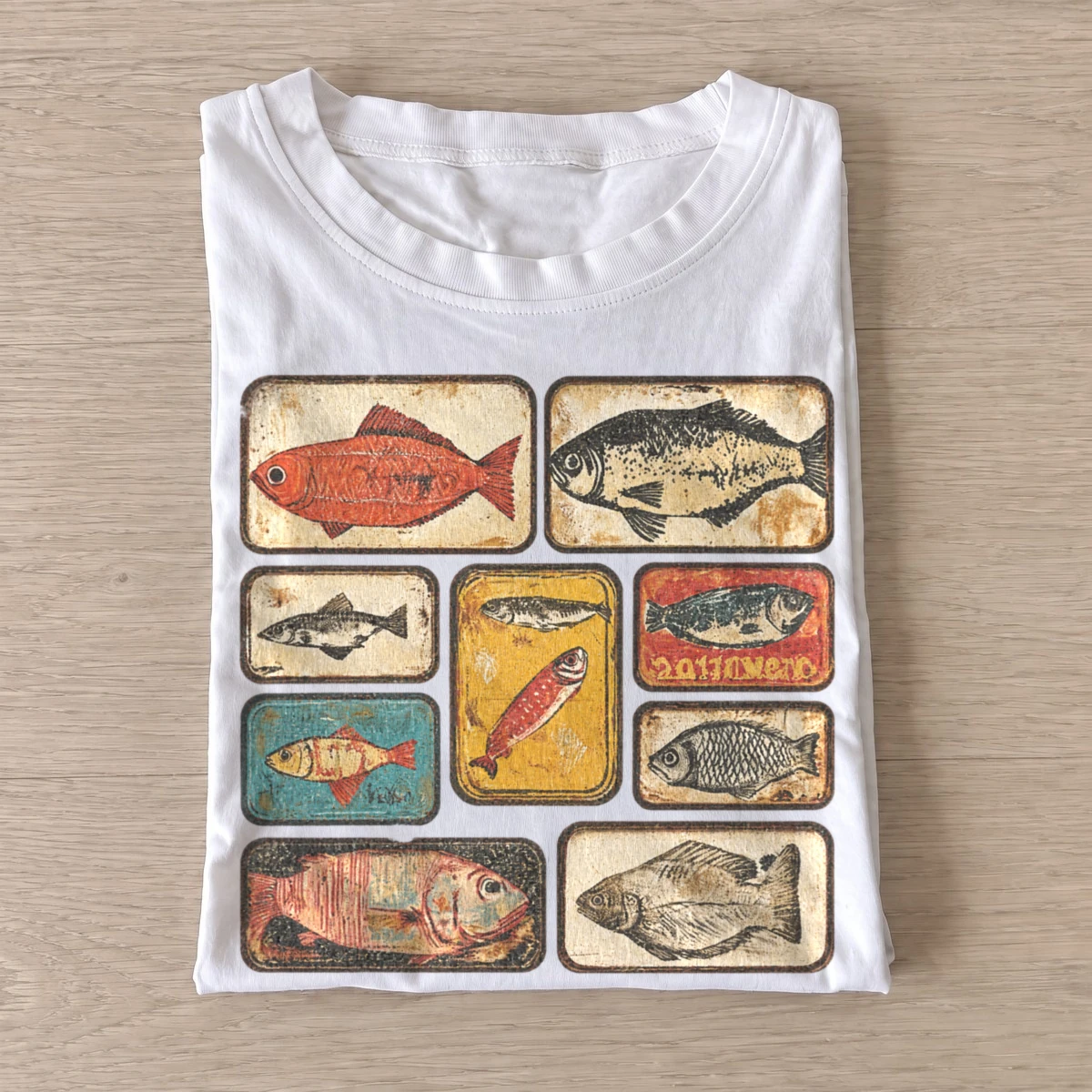 Vintage fish tins graphic t shirt white20vintage fish tins.webp