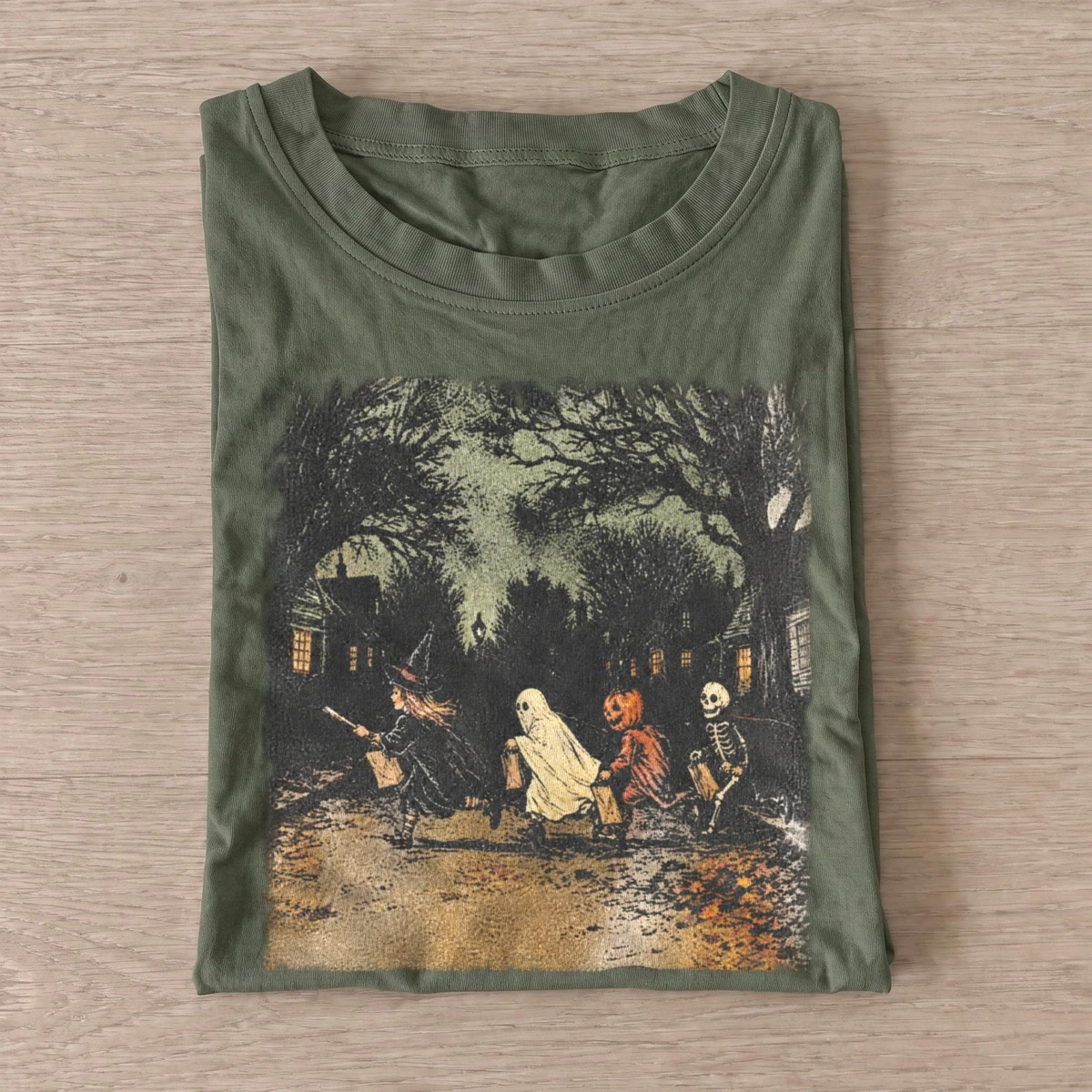 Vintage halloween crosswalk graphic t shirt olive20halloween crosswalk.webp