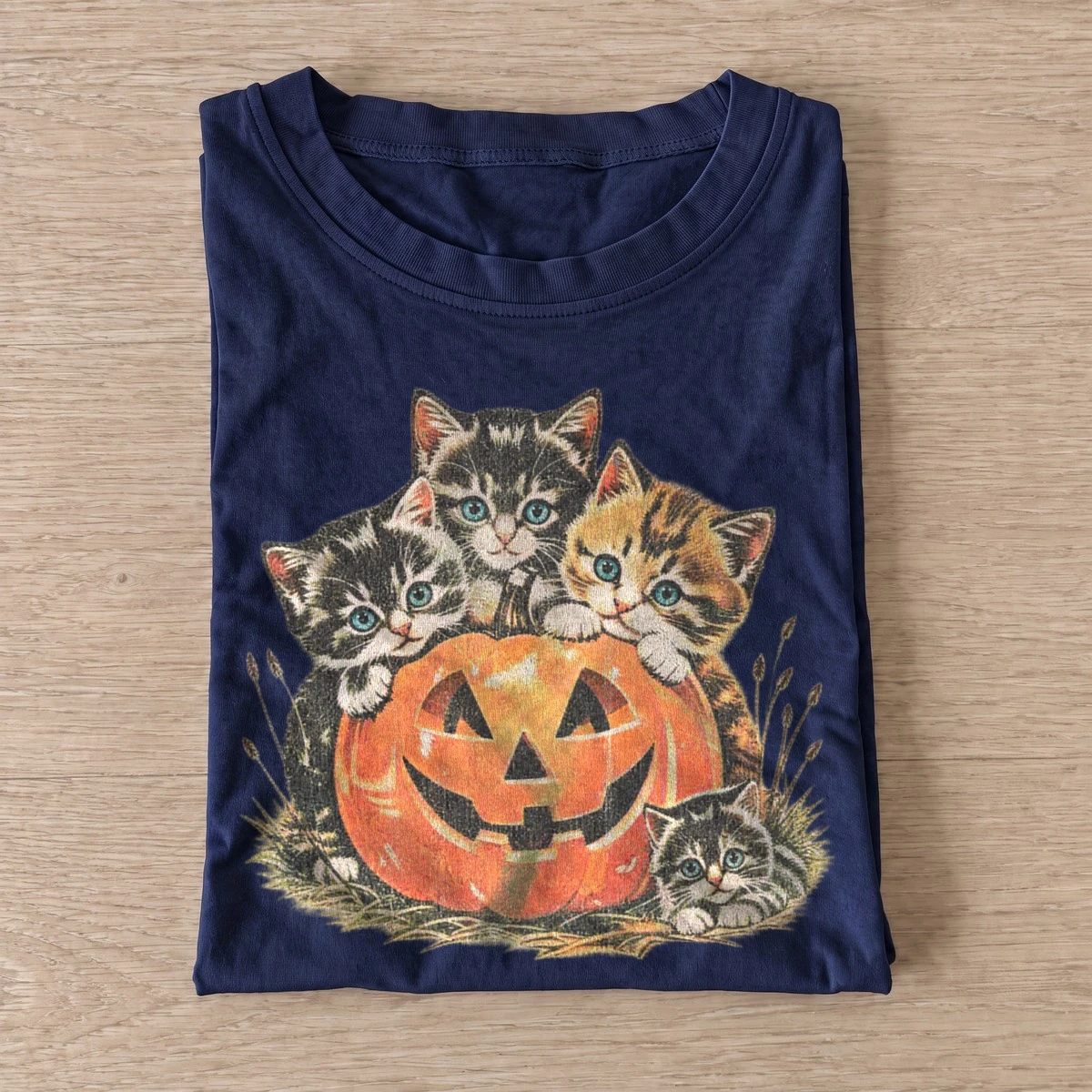 Vintage pumpkin kittens halloween cat t shirt navy20vintage pumpkin kittens.webp