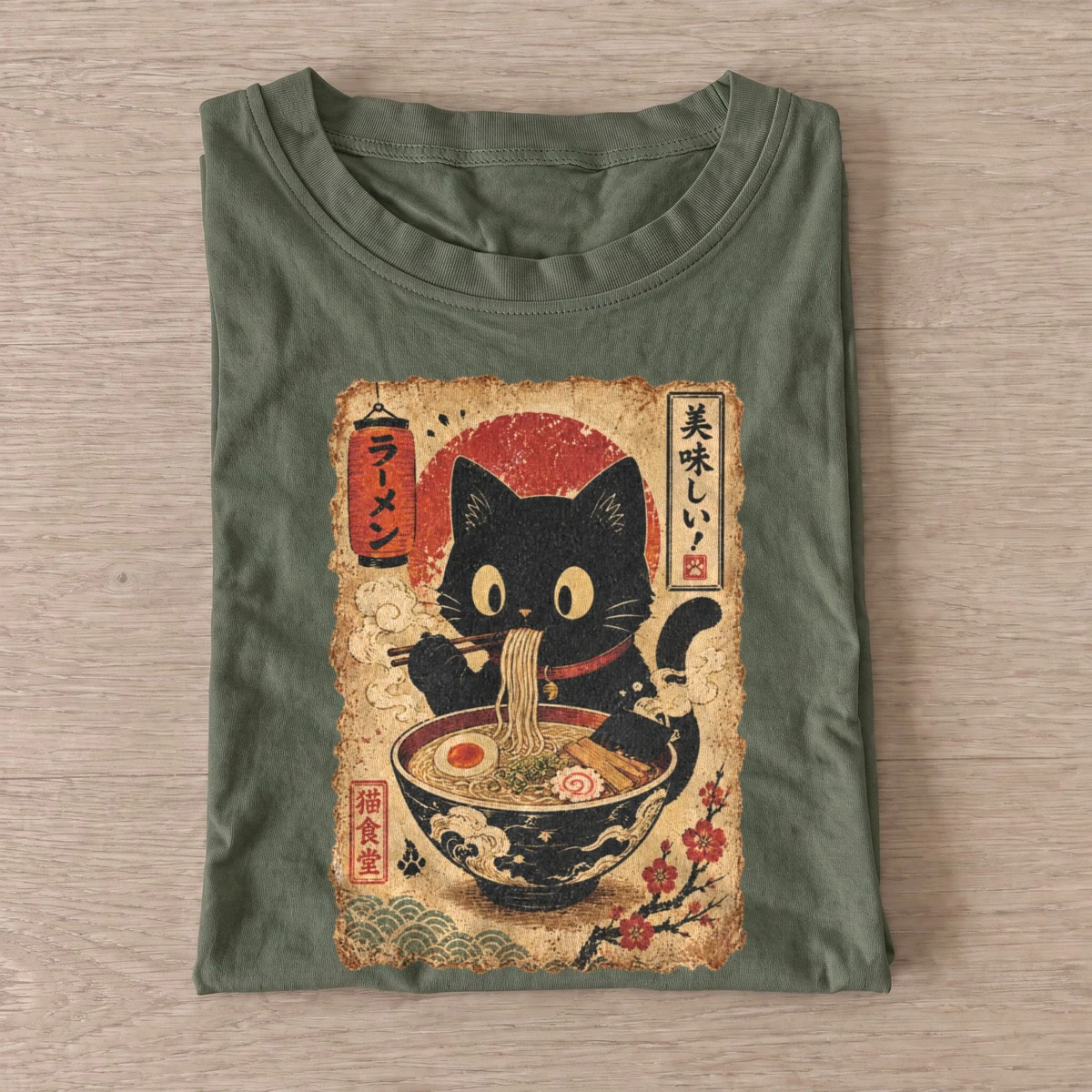 Vintage ramen cat t shirt olive20vintage ramen cat.webp