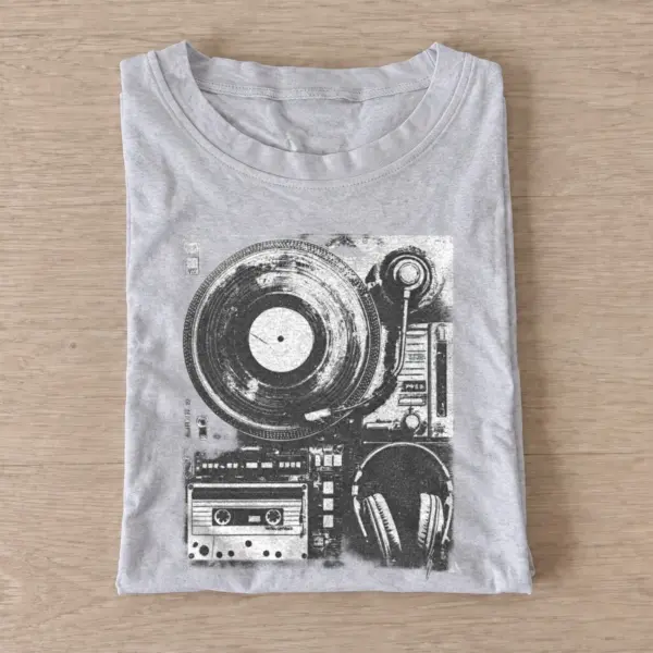 Vinyl music collage t shirt gray20vinyl music collage.webp