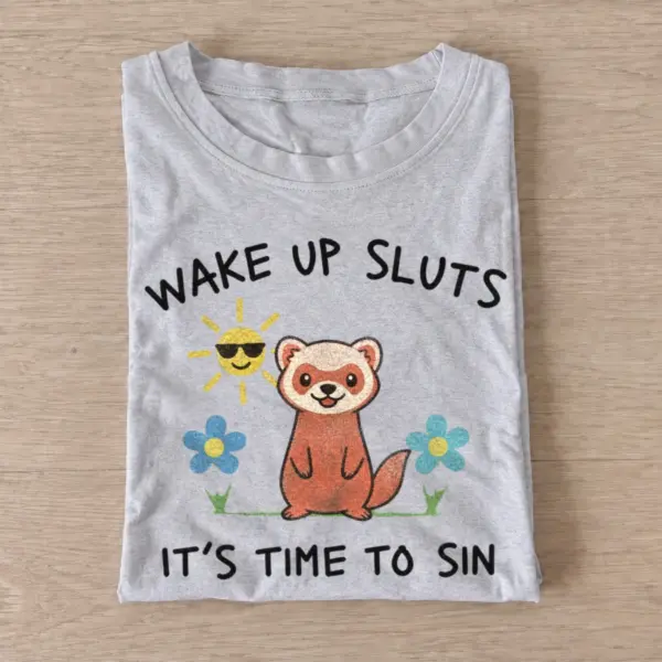 Wake up sluts its time to sin red panda t shirt gray20sin time red panda.webp