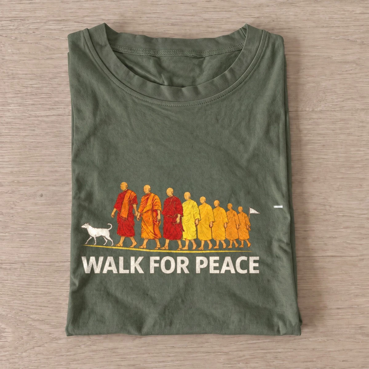 Walk for peace monks graphic t shirt olive20walk for peace.webp
