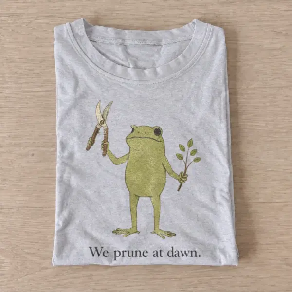 We prune at dawn gardening frog t shirt gray20prune at dawn.webp