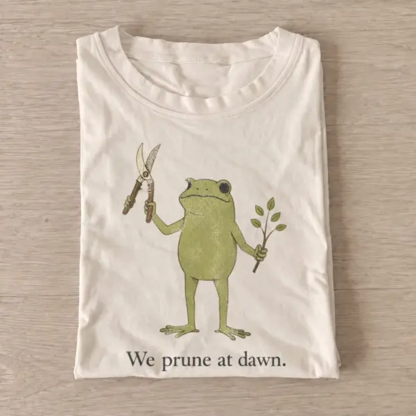 We prune at dawn gardening frog t shirt sand20prune at dawn.webp