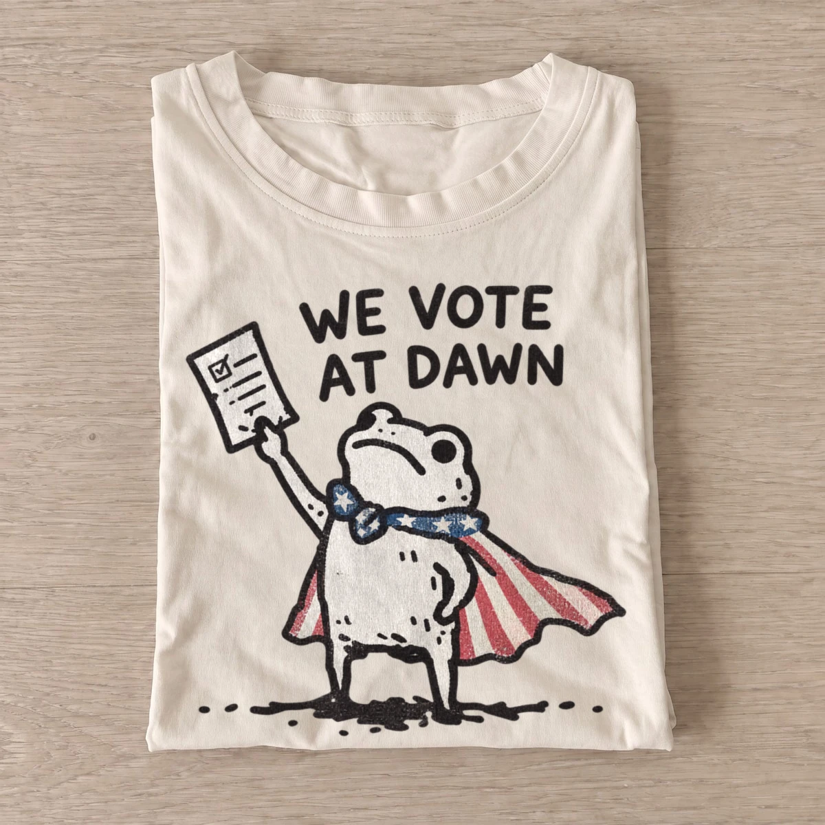 We vote at dawn frog graphic t shirt sand20vote at dawn.webp