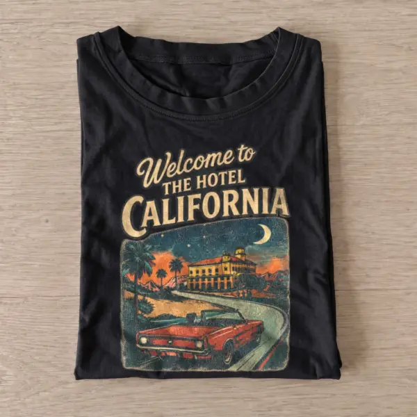 Welcome to hotel california sunset t shirt black20california hotel sunset.webp