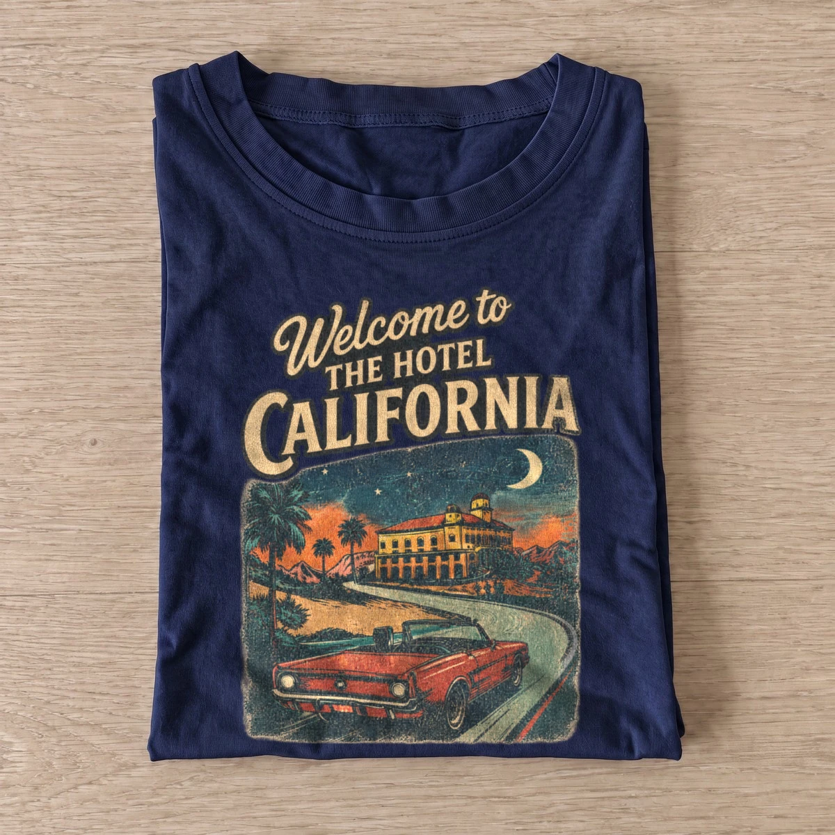 Welcome to hotel california sunset t shirt navy20california hotel sunset.webp
