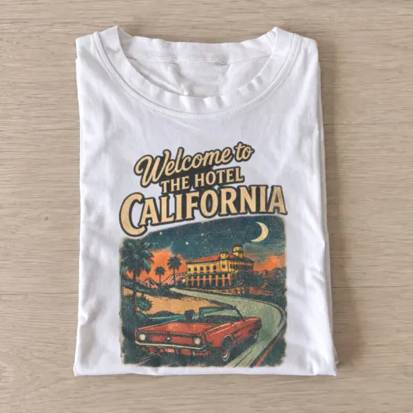 Welcome to hotel california sunset t shirt white20california hotel sunset.webp