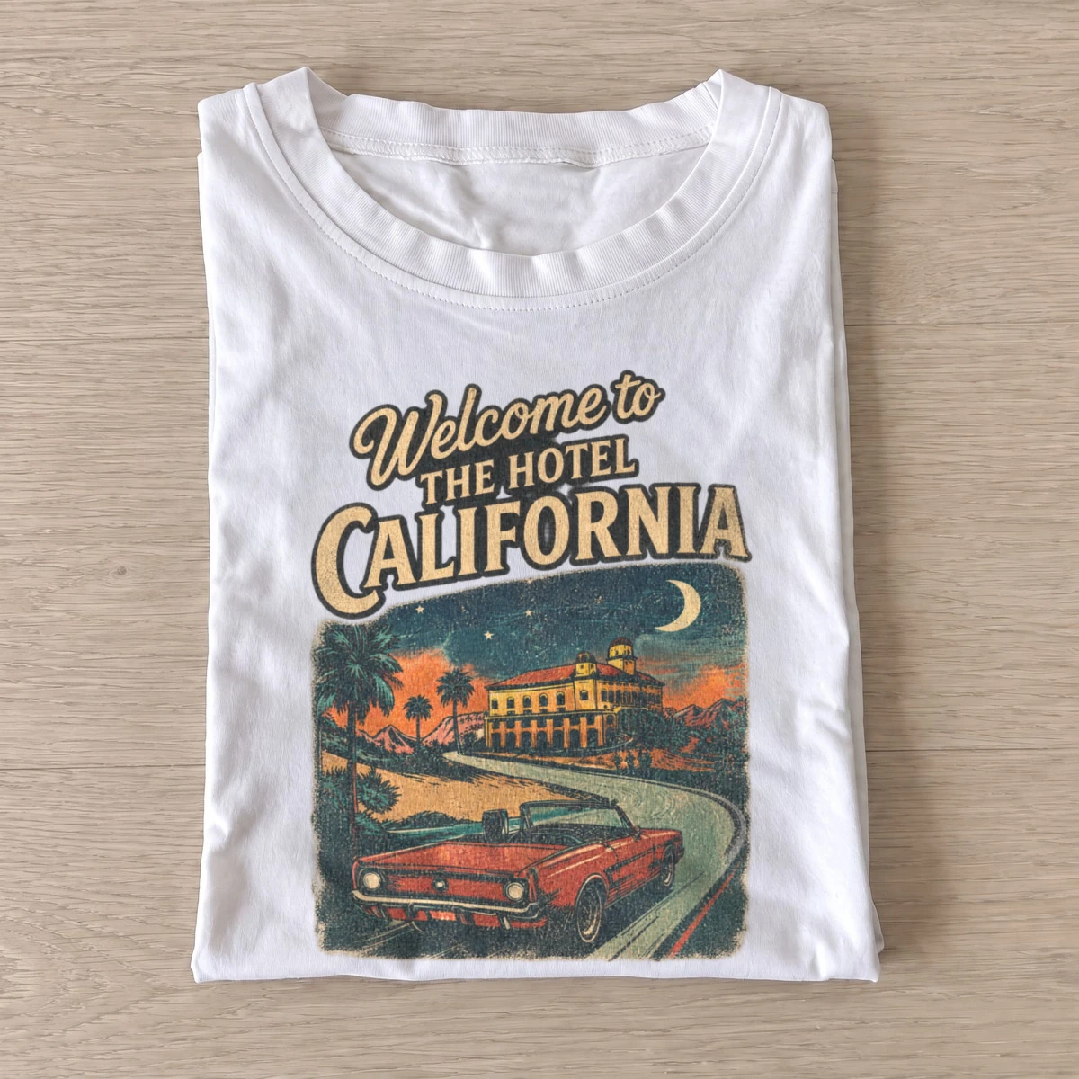 Welcome to hotel california sunset t shirt white20california hotel sunset.webp