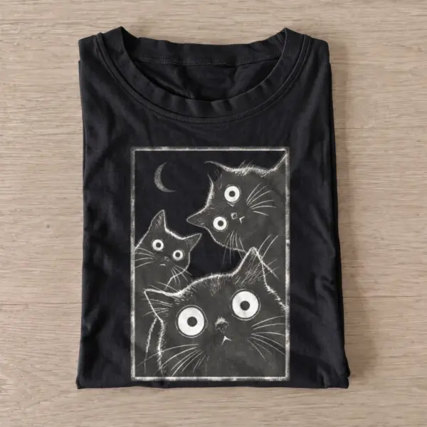 Wide eyed cat trio graphic t shirt black20wide eyed cat trio.webp