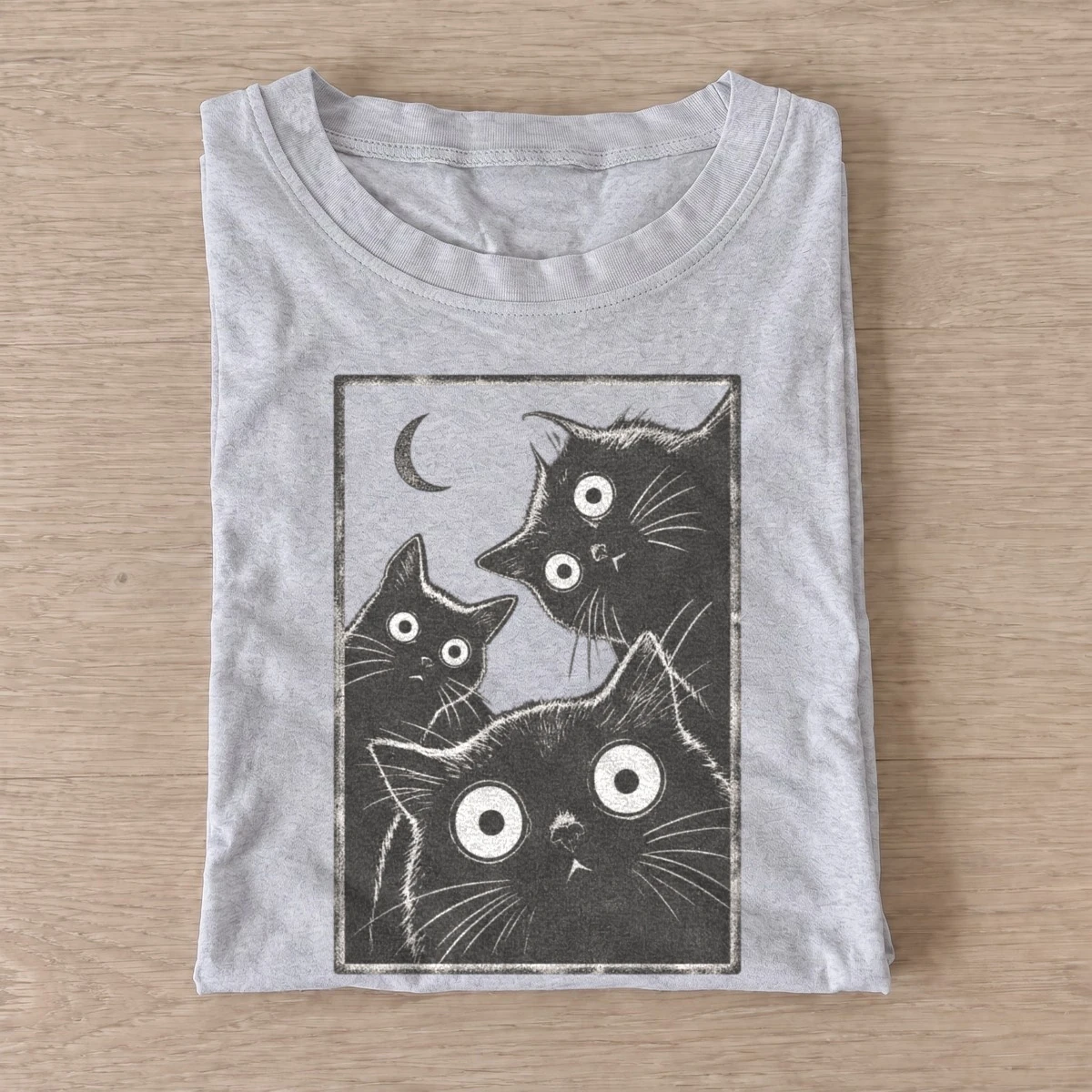 Wide eyed cat trio graphic t shirt gray20wide eyed cat trio.webp