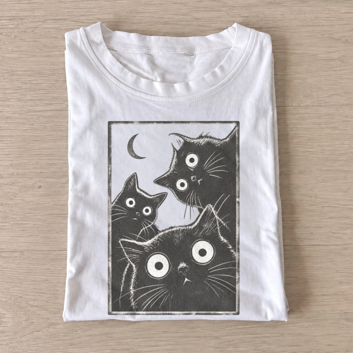 Wide eyed cat trio graphic t shirt white20wide eyed cat trio.webp