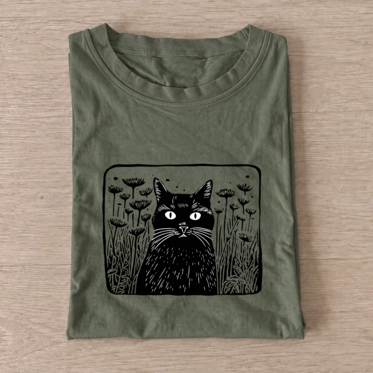 Wildflower cat t shirt olive20wildflower cat.webp