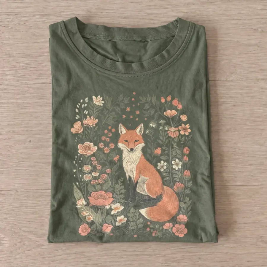 Wildflower fox t shirt olive20wildflower fox.webp