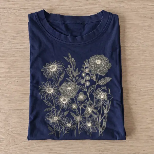 Wildflower ink study botanical t shirt navy20wildflower ink study.webp