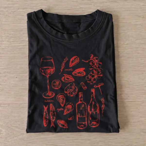 Wine seafood sketches t shirt black20wine seafood sketches.webp