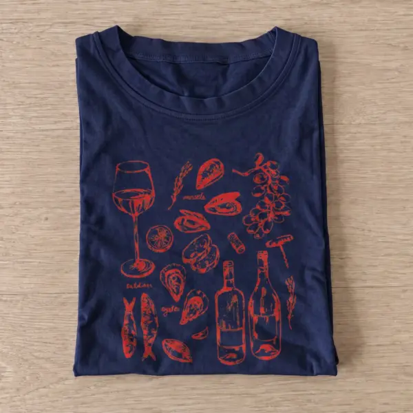 Wine seafood sketches t shirt navy20wine seafood sketches.webp