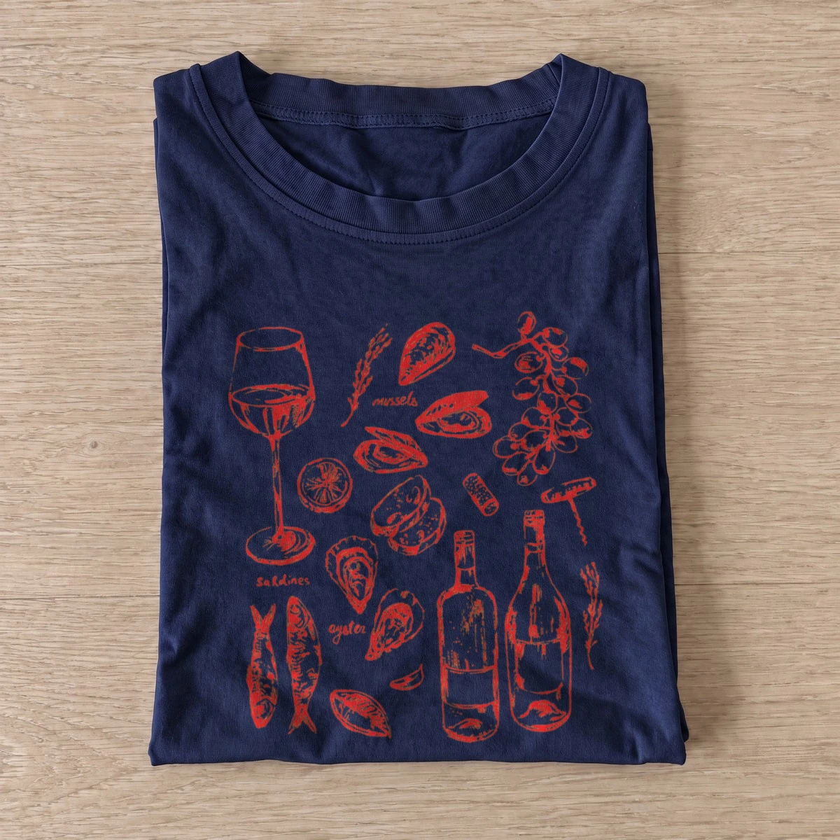 Wine seafood sketches t shirt navy20wine seafood sketches.webp