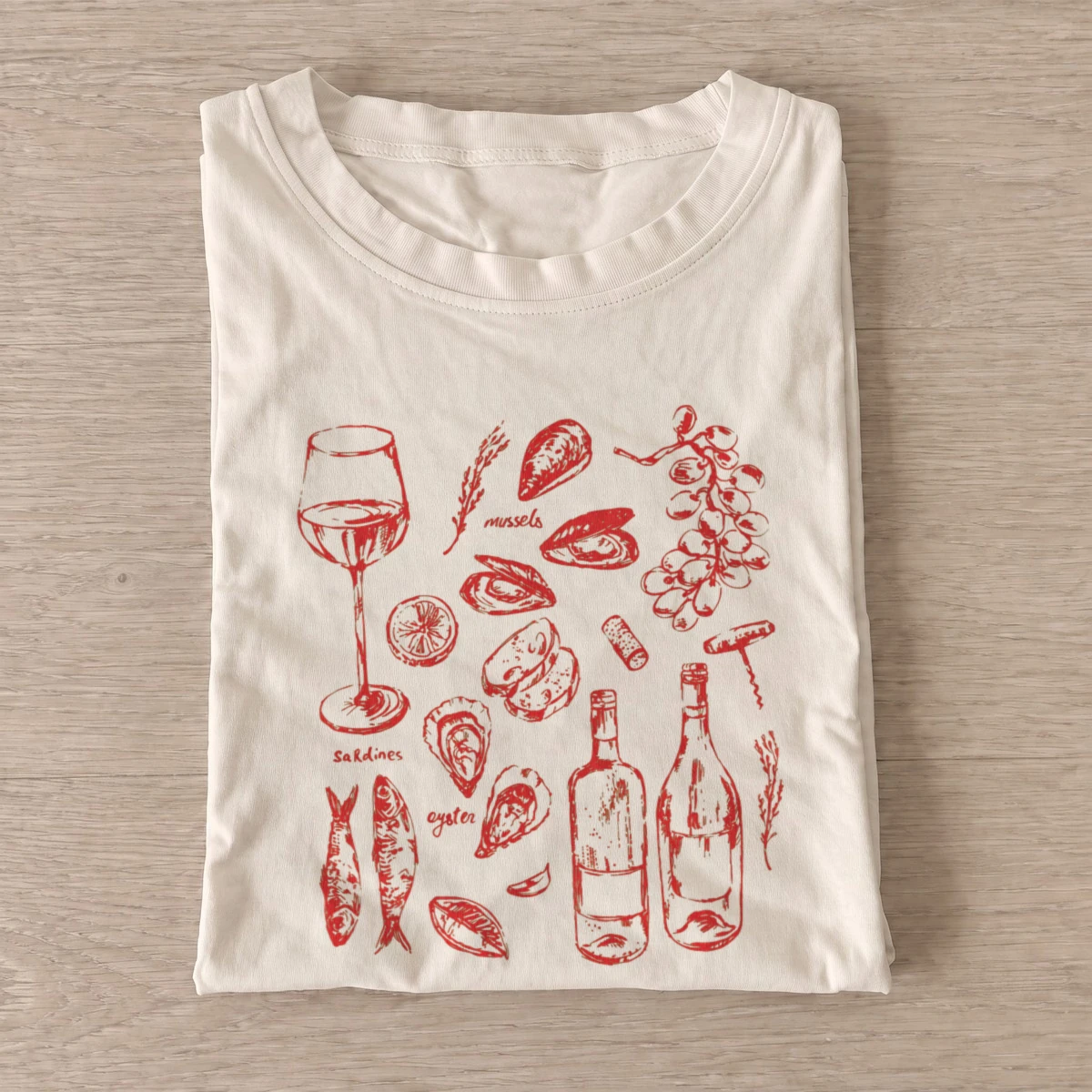 Wine seafood sketches t shirt sand20wine seafood sketches.webp