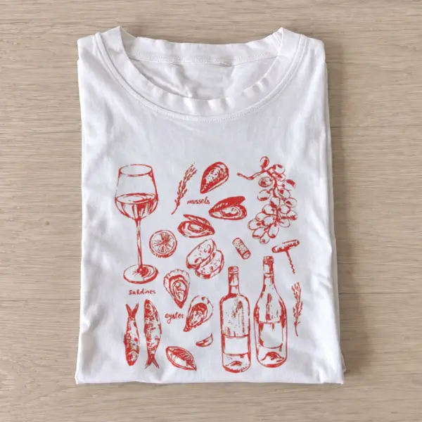 Wine seafood sketches t shirt white20wine seafood sketches.webp