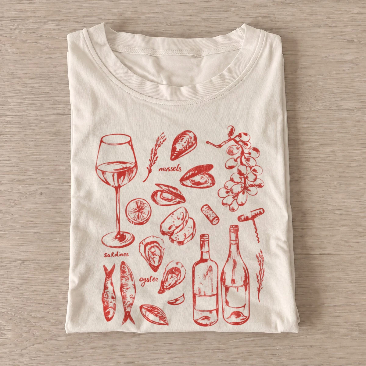 Wine and oysters graphic t shirt sand20wine and oysters.webp