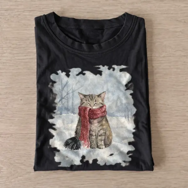 Winter scarf cat t shirt black20winter scarf cat.webp