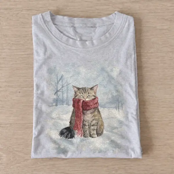 Winter scarf cat t shirt gray20winter scarf cat.webp