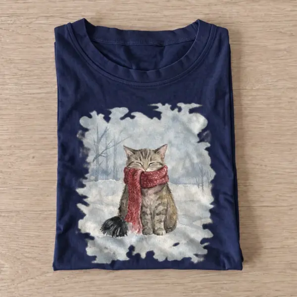 Winter scarf cat t shirt navy20winter scarf cat.webp