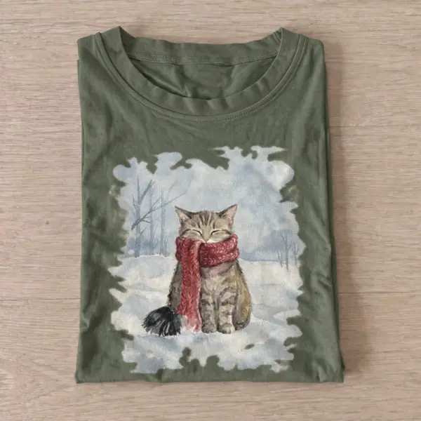 Winter scarf cat t shirt olive20winter scarf cat.webp