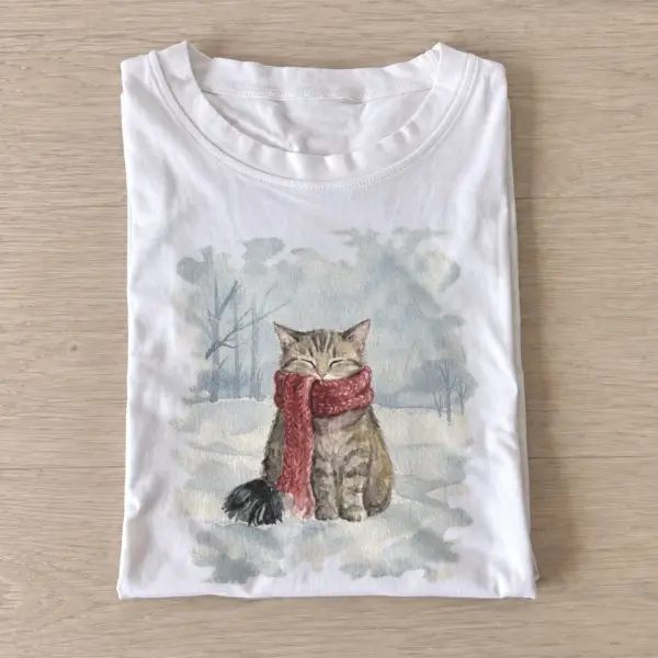 Winter scarf cat t shirt white20winter scarf cat.webp
