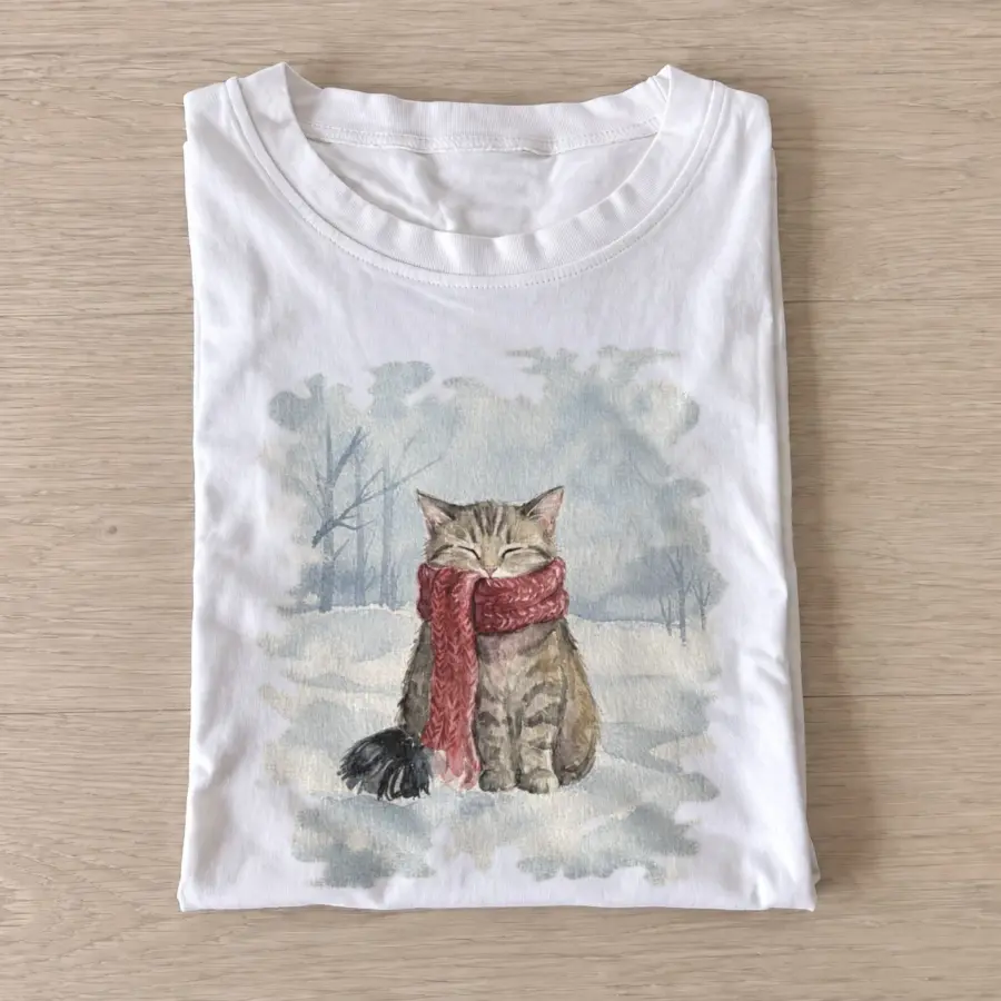 Winter scarf cat t shirt white20winter scarf cat.webp