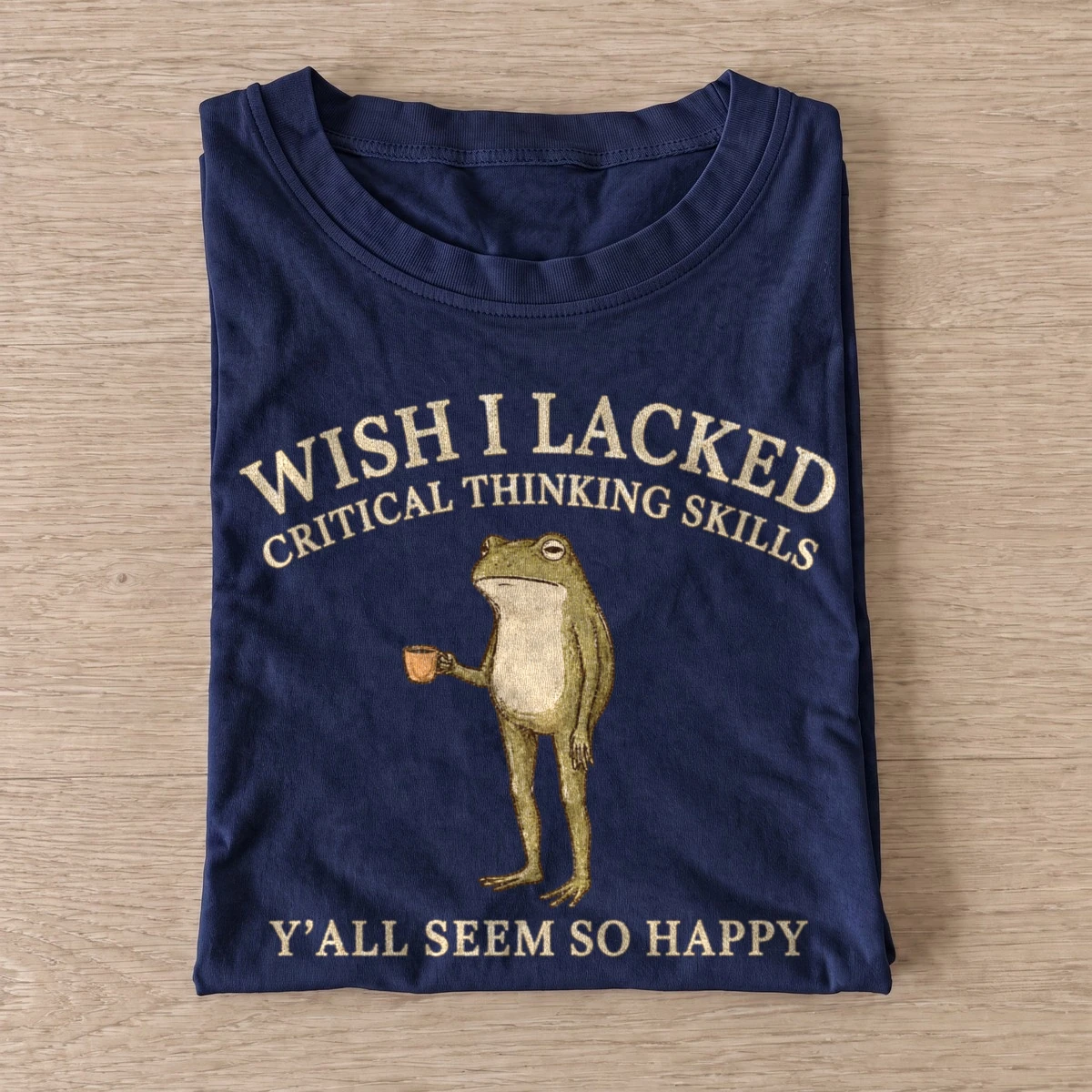 Wish i lacked critical thinking skills coffee frog t shirt navy20overthinking coffee frog.webp
