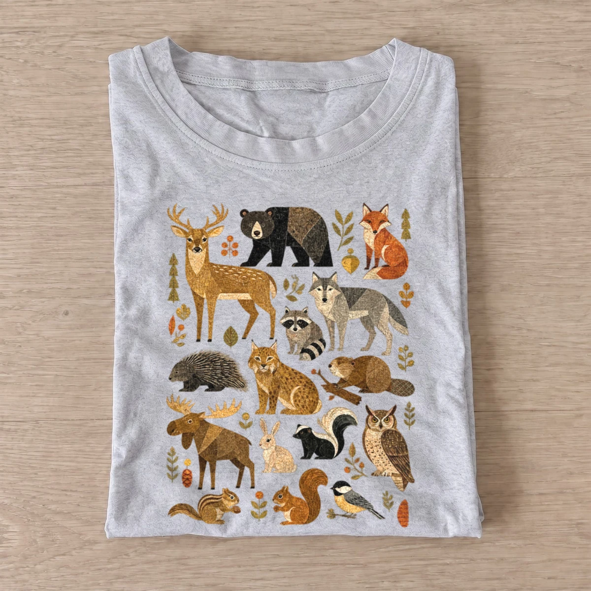 Woodland animal mosaic t shirt gray20woodland animal mosaic.webp