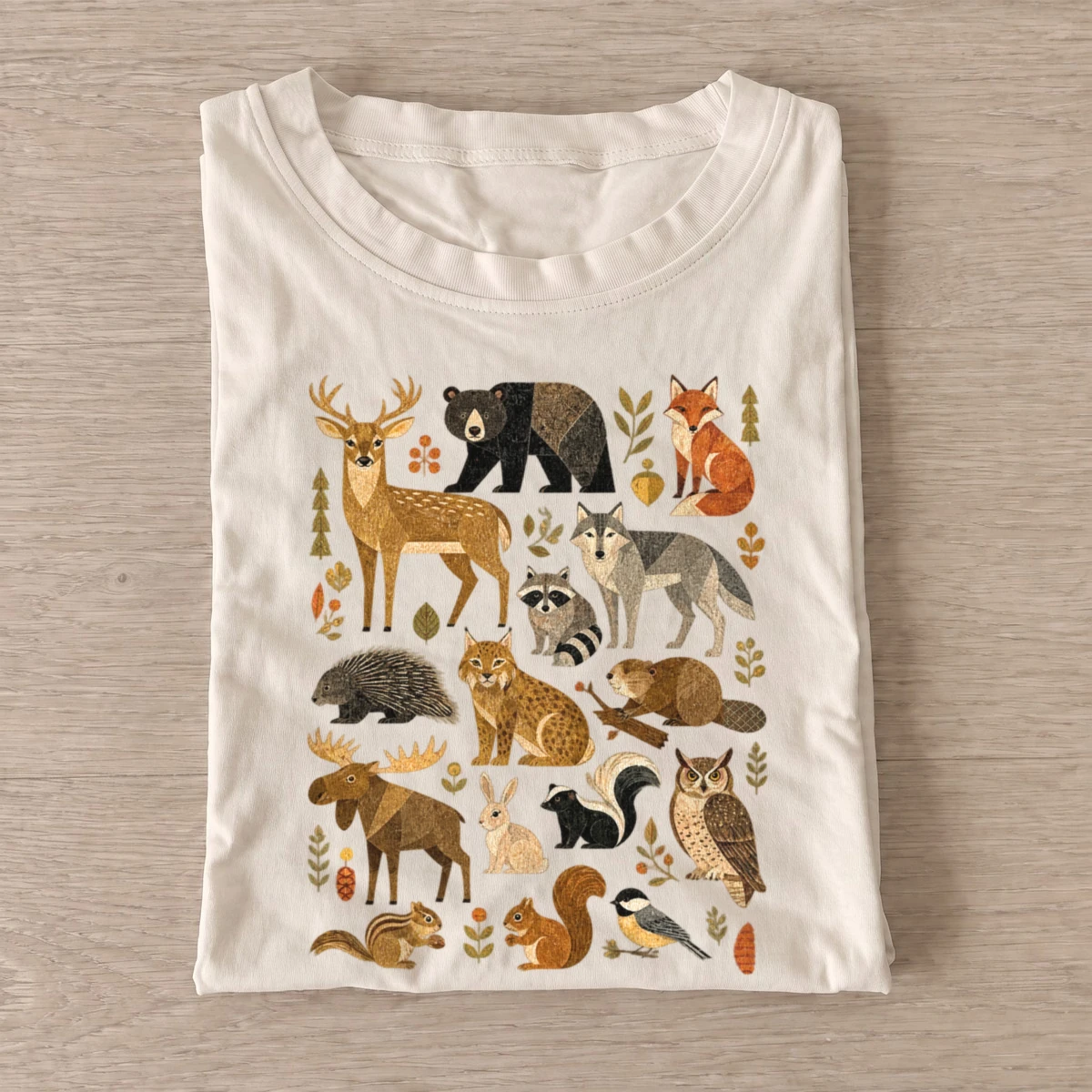 Woodland animal mosaic t shirt sand20woodland animal mosaic.webp