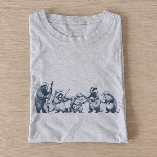 Woodland animal string band t shirt gray20blue fantasy frogs.webp