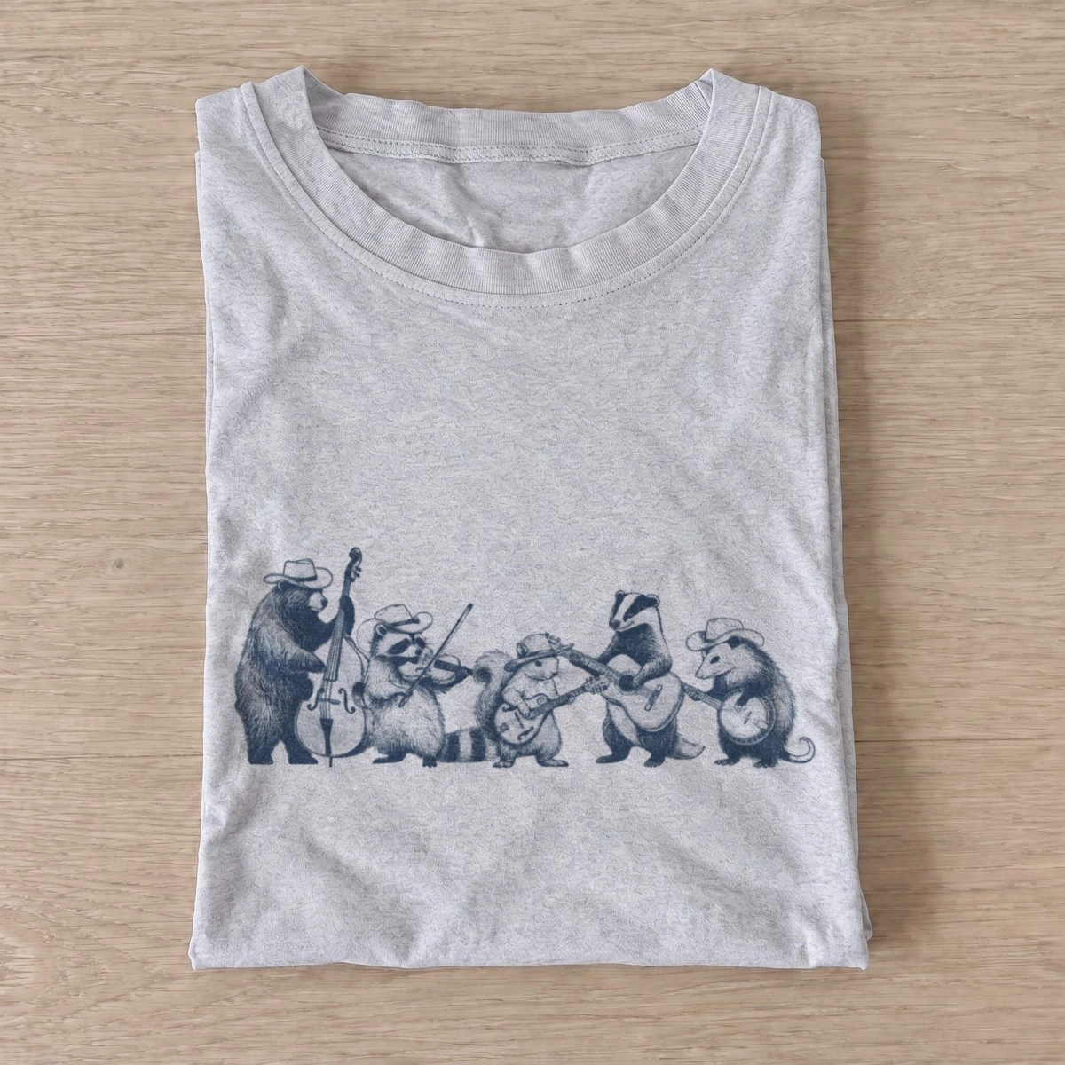Woodland animal string band t shirt gray20blue fantasy frogs.webp