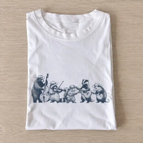 Woodland animal string band t shirt white20blue fantasy frogs.webp