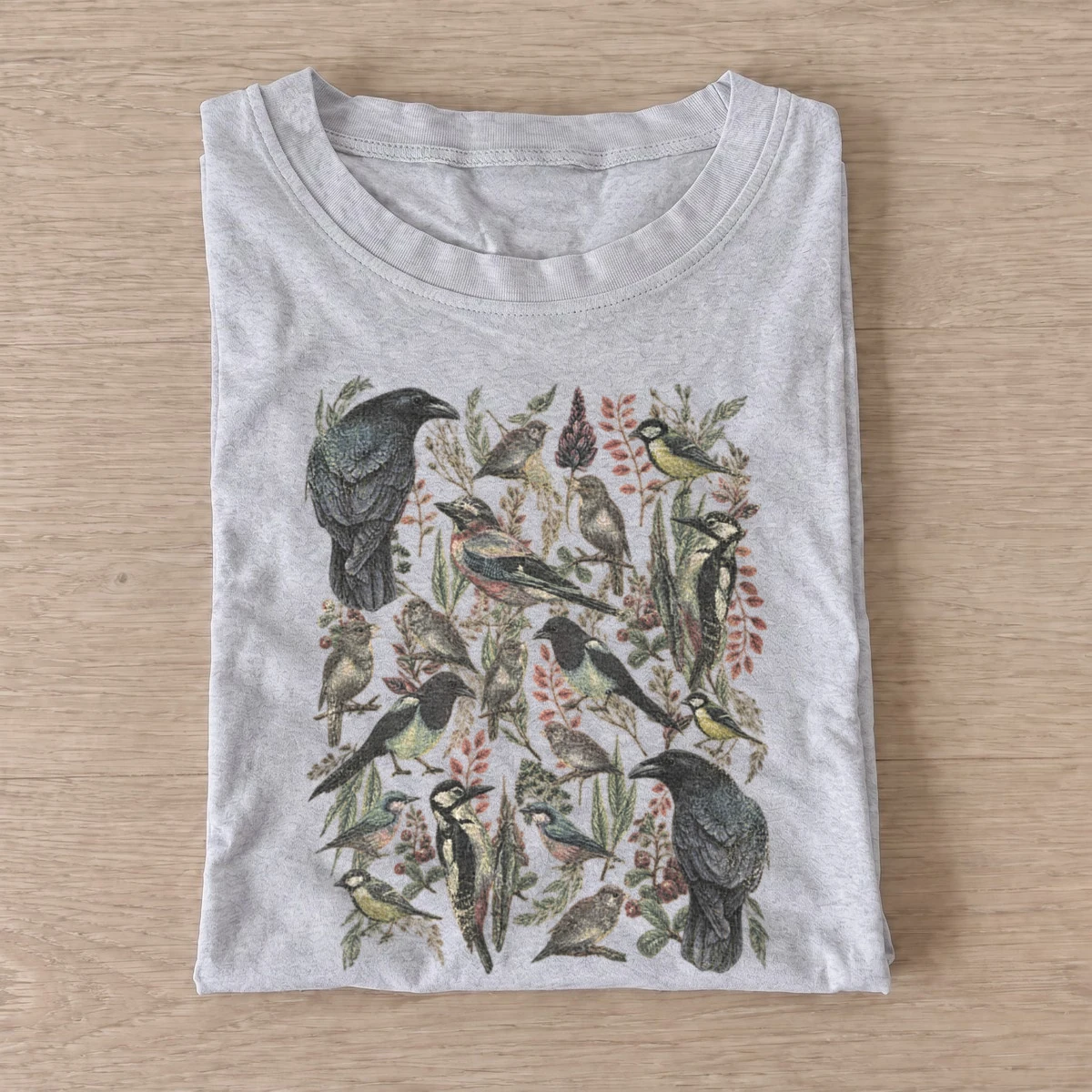 Woodland bird gathering t shirt gray20woodland bird gathering.webp