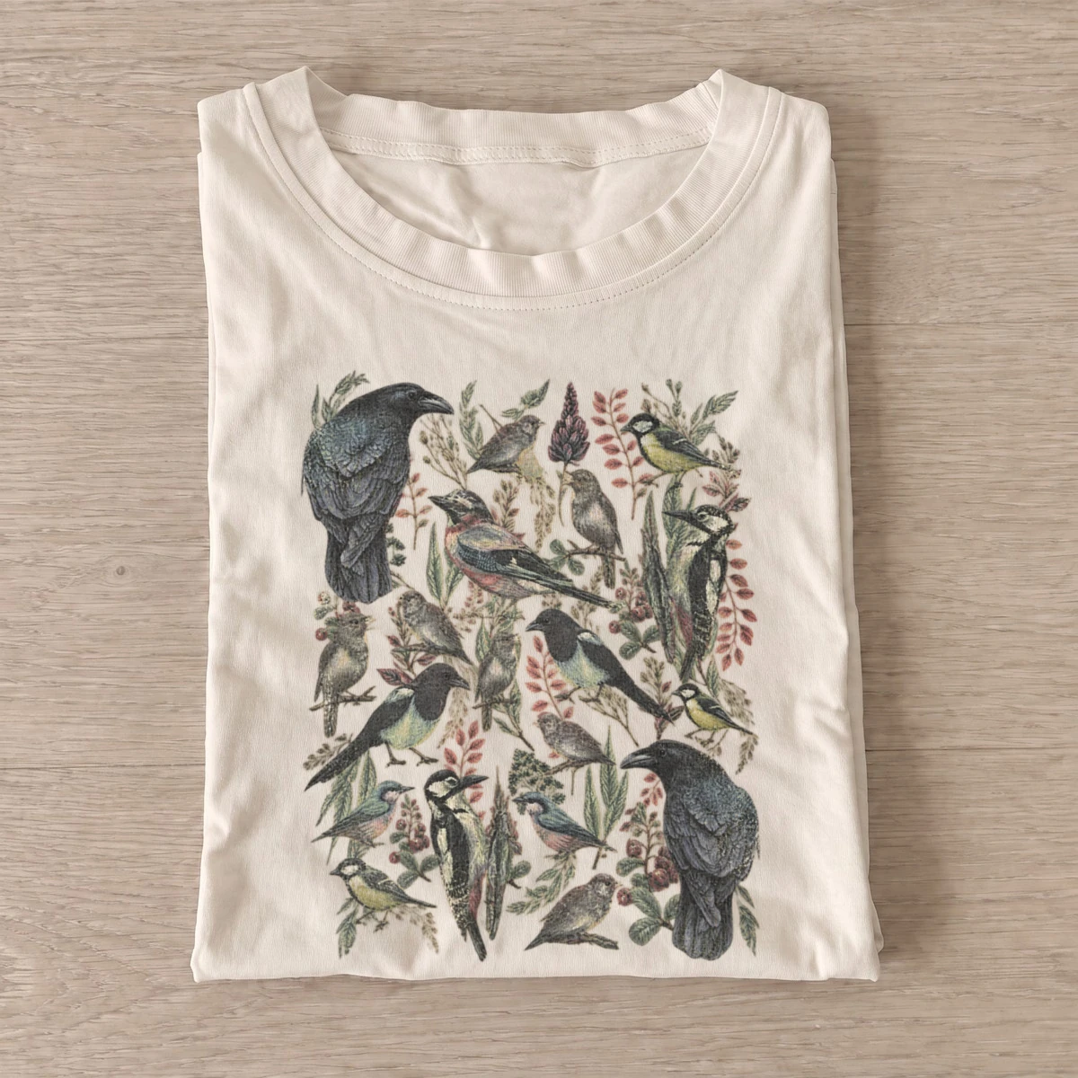 Woodland bird gathering t shirt sand20woodland bird gathering.webp