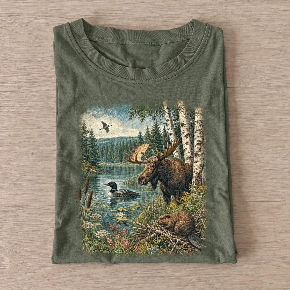 Woodland lake life wildlife t shirt olive20woodland lake life.webp