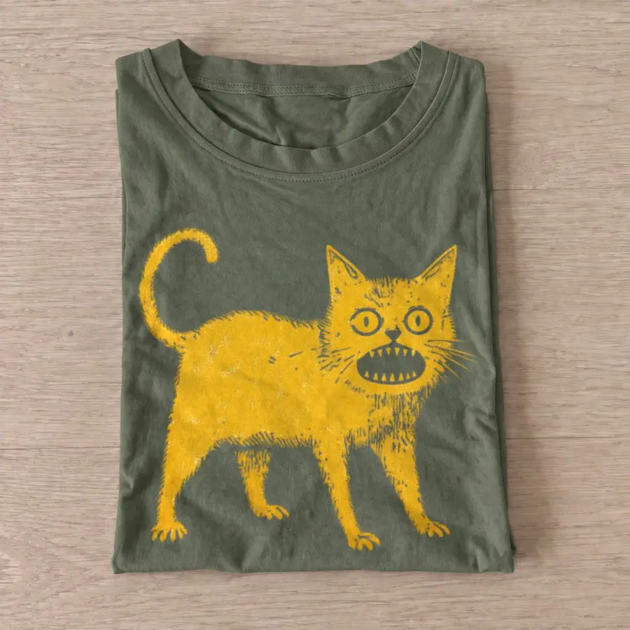 Yellow grinning cat t shirt olive20yellow grinning cat.webp